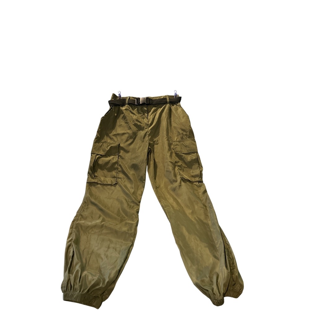 New Look Sport Olive Green Cargo Joggers Satin Utility Pants with Belt Mens L